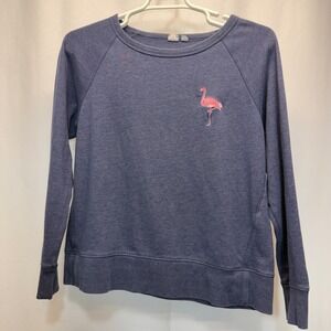 GAP Women's Navy Heather Sweatshirt Embroidered Flamingo Pullover Large